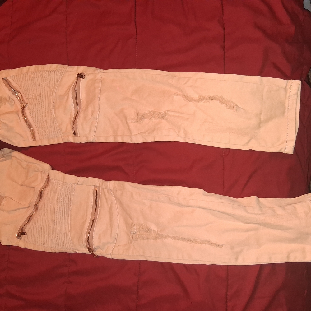 Men's Beige Cargo Pants with Zipper Accents